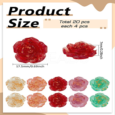 20pcs 5 colors Transparent Gold Foil Resin Cabochons RESI-LP0001-10-1