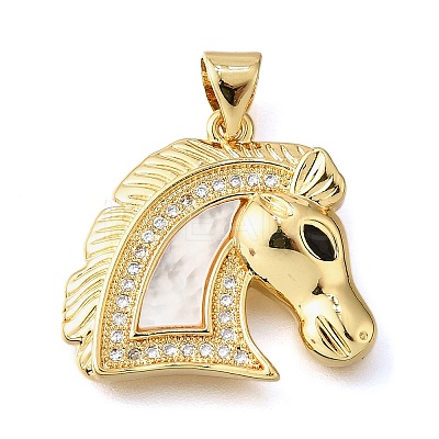 Brass Micro Pave Cubic Zirconia Shell Pendants KK-D328-10G-1