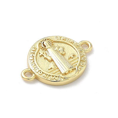 Brass Religion Flat Round with Saint Connector Charms KK-H537-11G-1