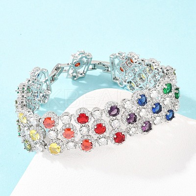 Platinum Tone Brass Micro Pave Cubic Zirconia Tennis Bracelets BJEW-B160-11P-1