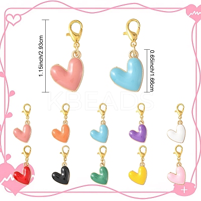 50Pcs 10 Styles Heart Alloy Enamel Pendant Decorations HJEW-YW00114-1