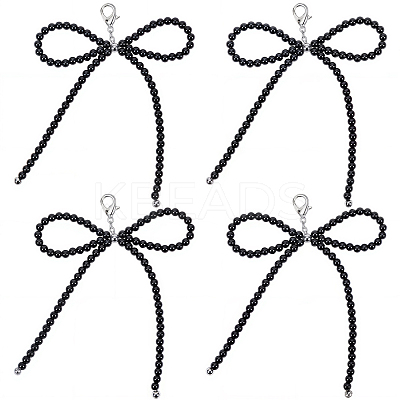 6Pcs Bowknot Dyed Glass Pearl  Pendant Decorations HJEW-SP0001-14-1