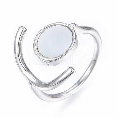 Natural Shell Flat Round Open Cuff Ring RJEW-T001-92P-1