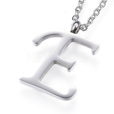 Non-Tarnish 304 Stainless Steel Initial Pendant Necklaces LS-NJEW-P151-E-P-1