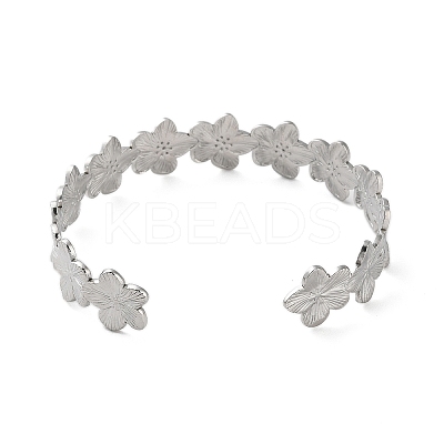 Non-Tarnish 304 Stainless Steel Flower Open Cuff Bangles for Women BJEW-M316-01P-1