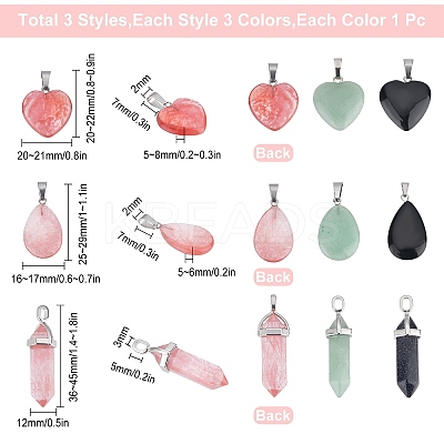 9Pcs 9 Style Natural & Synthetic Mixed Gemstone Pendants G-SC0001-73-1