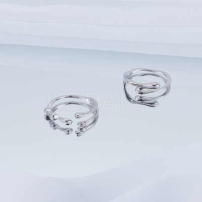 2Pcs 2 Styles Brass Irregular Geometry Cuff Rings for Women RJEW-LP0002-56-1