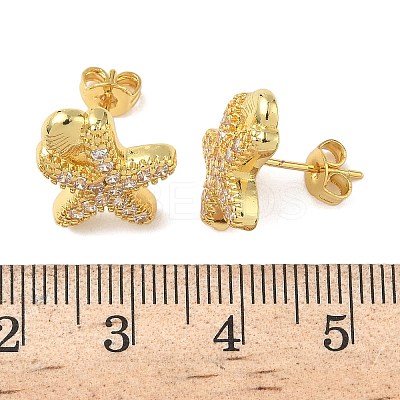 Brass Micro Pave Clear Cubic Zirconia Stud Earrings EJEW-A145-03C-G-1