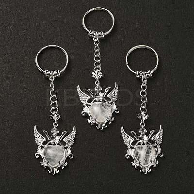 Natural Quartz Crystal Heart with Wing Pendant Keychain G-Z033-04P-03-1