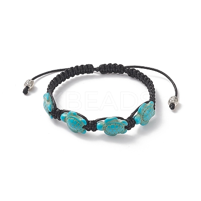 Synthetic Turquoise(Dyed) Tortoise Braided Bead Bracelet for Women BJEW-TA00225-01-1