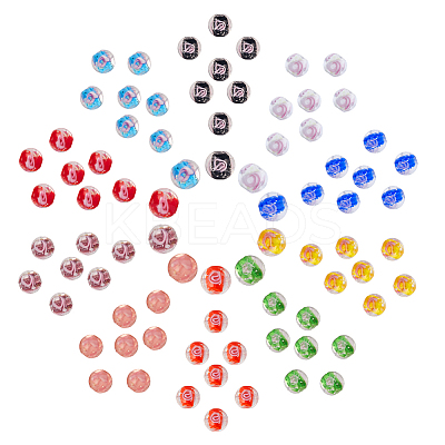 80Pcs 10 Colors Handmade Luminous Inner Flower Lampwork Beads LAMP-SC0001-25-1
