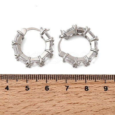 Square Brass Micro Pave Clear Cubic Zirconia Hoop Earrings EJEW-H108-07P-1