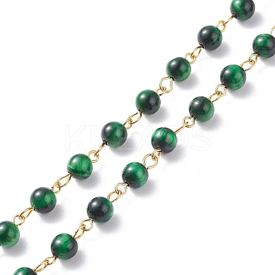 3.28 Feet Handmade Natural Tiger Eye Dyed & Heated Beaded Chains X1-AJEW-JB01092-01-1