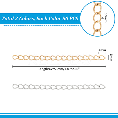 100Pcs 2 Colors 304 Stainless Steel Chain Extender STAS-UN0060-92-1