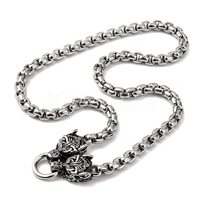 304 Stainless Steel Double Wolf Head Pendant Box Chain Necklaces NJEW-C099-01-1