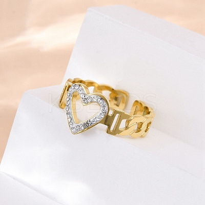 304 Stainless Steel with Rhinestone Adjustable Cuff Rings RJEW-Q020-16G-1