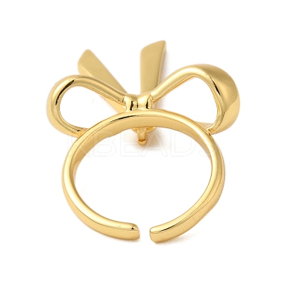 Bowknot Brass Finger Open Cuff Rings for Women RJEW-A048-28G-1