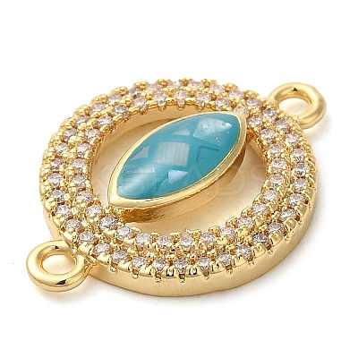 Rack Plating Brass Micro Pave Clear Cubic Zirconia Ring with Horse Eye Connector Charms KK-K385-98G-01-1