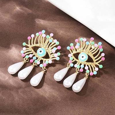 304 Stainless Steel Evil Eye with Teardrop Dangle Stud Earrings EJEW-A138-07G-1