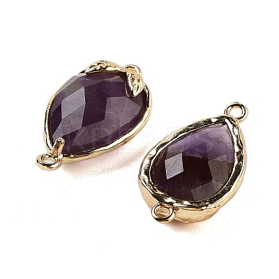 Natural Amethyst Faceted Teardrop Connector Charms G-B081-03G-05-1