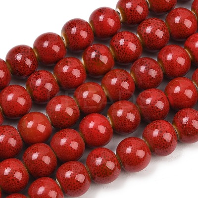 Handmade Fancy Antique Glazed Porcelain Ceramic Round Beads Strands PORC-L019-13mm-08-1
