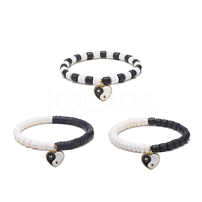 3Pcs 3 Style Handmade Polymer Clay Beaded Stretch Bracelets Set BJEW-JB08853-1