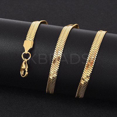 PVD Vacuum Plating 201 Stainless Steel Herringbone Chain Necklaces X-NJEW-M187-06G-1