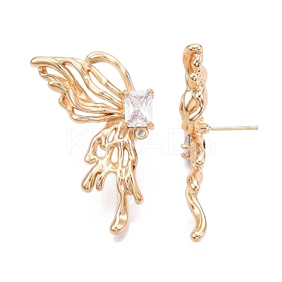 Brass Pave Clear Cubic Zirconia Butterfly Stud Earring Findings KK-N232-450G-1