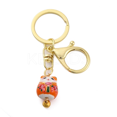 Fortune Cat Porcelain Pendant Keychain KEYC-G064-02-1