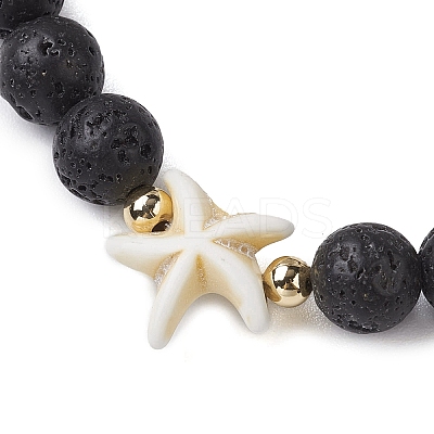 Round Natural Lava Rock Beaded Stretch Bracelets BJEW-JB10276-03-1