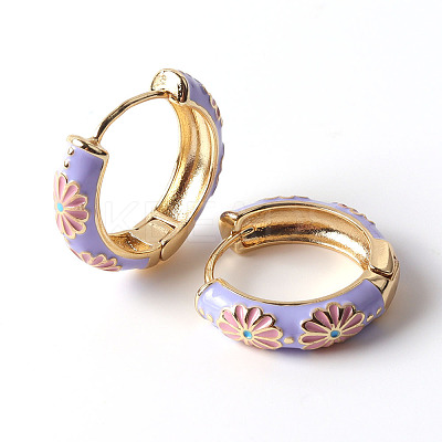 Daisy Flower Enamel Hoop Earrings EJEW-G290-01G-B-1