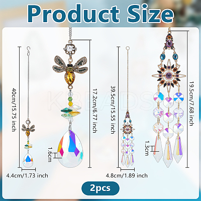 2Pcs 2 Styles Glass Window Hanging Suncatchers HJEW-OC0001-45-1