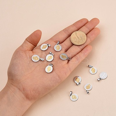 PVD Vacuum Plating Flat Round with San Benito & Word 304 Stainless Steel Charms STAS-I036-03B-1