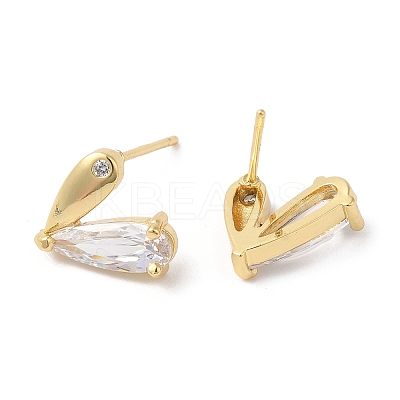 Heart Brass Micro Pave Cubic Zirconia Stud Earrings for Valentine's Day EJEW-F316-16G-1