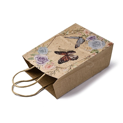 Flower Butterfly Pattern Kraft Paper Bags CARB-F012-03B-1