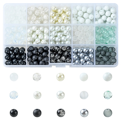 375Pcs 15 Style Imitation Jade & Pearl & Baking Paint Glass Beads GLAA-FS0001-34-1
