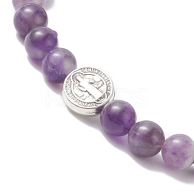 7Pcs 7 Style Natural Mixed Gemstone & Alloy Saint Benedict Beaded Strech Bracelets Set for Women BJEW-JB09346-1