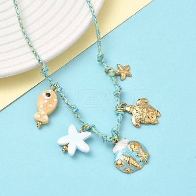 Ocean Theme Starfish Fish Turtle Shell Shape 304 Stainless Steel Pendant Necklaces LS-NJEW-D344-03G-1
