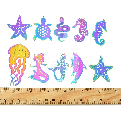 20Pcs 10 Styles Ion Plating(IP) 201 Stainless Steel Etched Metal Embellishments Pendants STAS-FS0001-52-1