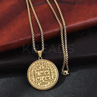 201 Stainless Steel Religion Flat Round Pendant Box Chain Necklaces for Women Men LS-NJEW-R013-08G-1