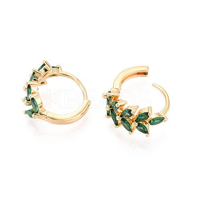 Brass Micro Pave Cubic Zirconia Leaf Hoop Earrings EJEW-T048-41C-G-1