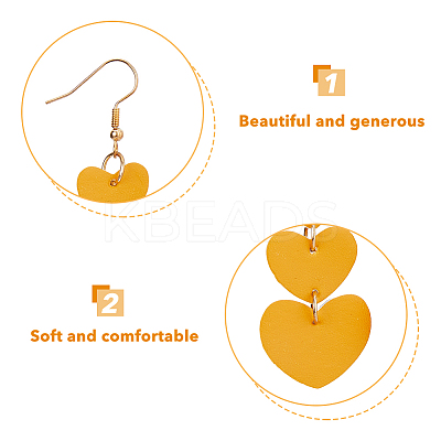 6 Pairs 6 Colors PU Leather Heart Dangle Earrings with Iron Pin for Women EJEW-FI0002-15-1