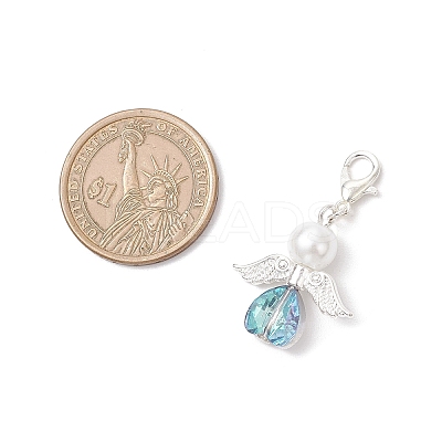 Heart Angel Glass & Glass Pearl Pendant Decorations HJEW-JM03773-02-1