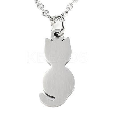 Non-Tarnish 201 Stainless Steel Kitten Pendant Necklaces LS-NJEW-T009-JN125-40-1-1