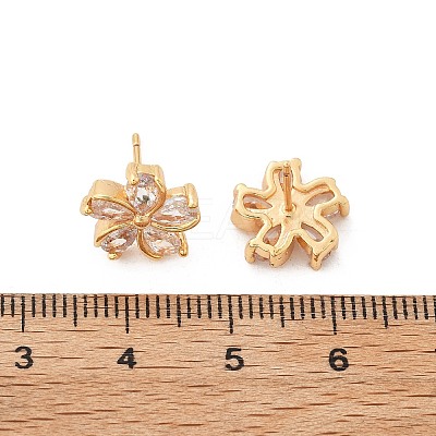 Flower Brass Micro Pave Cubic Zirconia Stud Earrings for Women EJEW-G428-28A-02-1