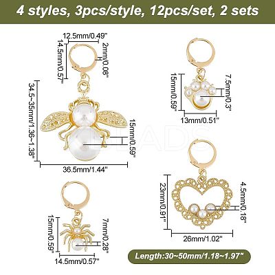 Alloy & Rhinestone & Acrylic Imitation Pearl Pendant Locking Stitch Markers HJEW-AB00117-1