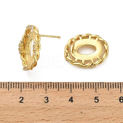 Oval Brass Micro Pave Clear Cubic Zirconia Stud Earring Findings KK-D102-02G-1