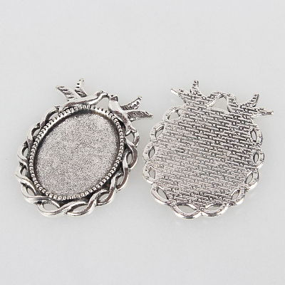Tibetan Style Alloy Pendant Cabochon Settings X-TIBEP-N003-32AS-1