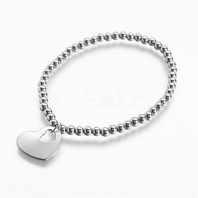 Tarnish Resistant 304 Stainless Steel Pendants Stretch Bracelets BJEW-JB02739-03-1