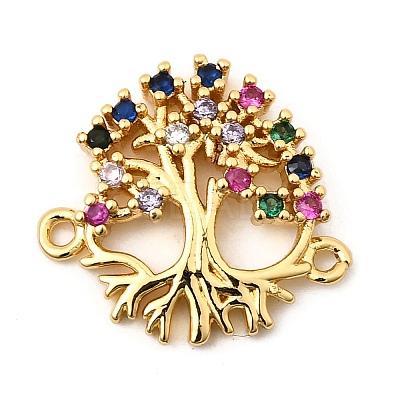 Brass Pave Colorful Cubic Zirconia Tree of Life Connector Charms KK-I360-032G-1